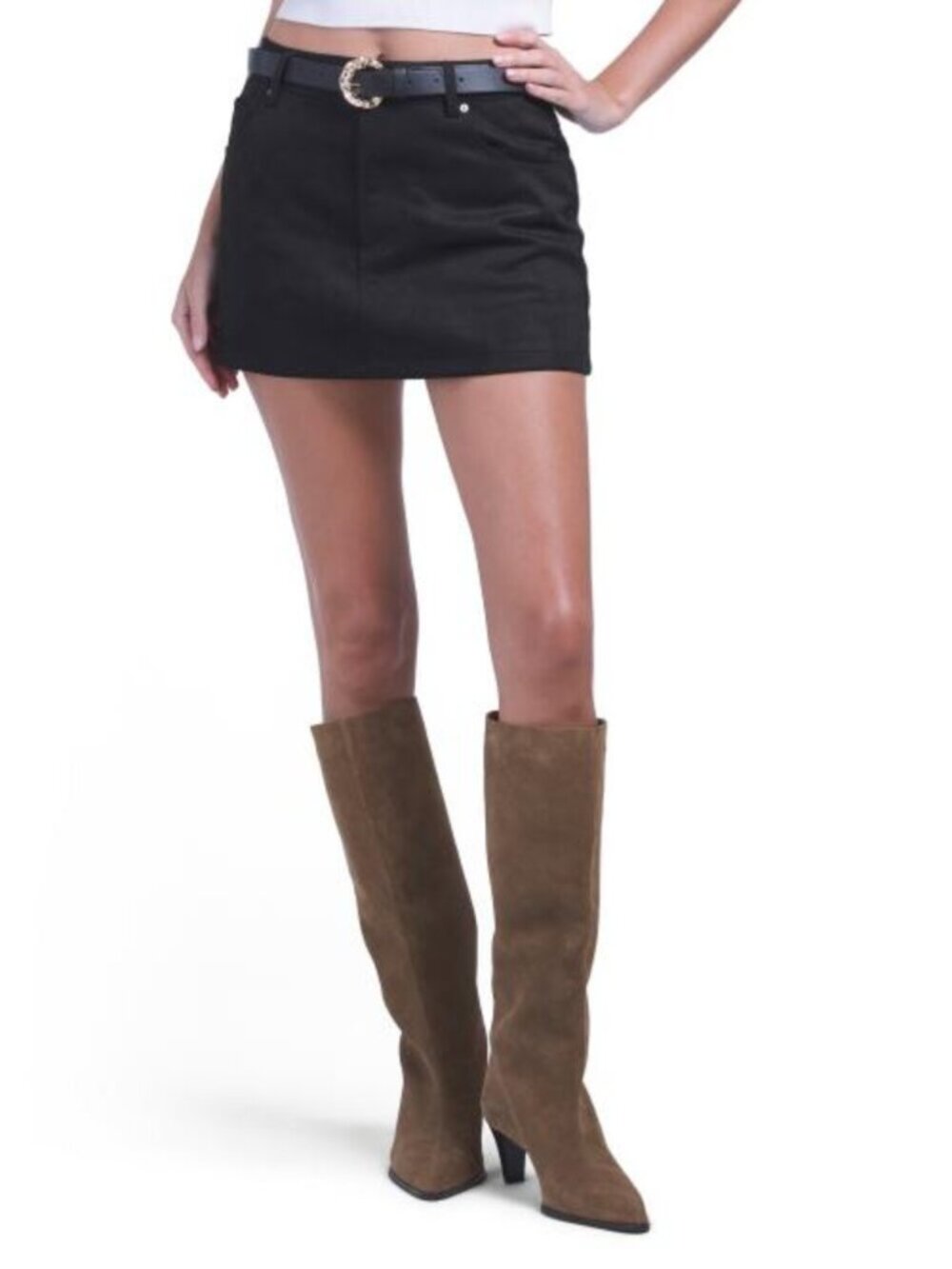 LOVE TREE Belted Faux Suede Skort